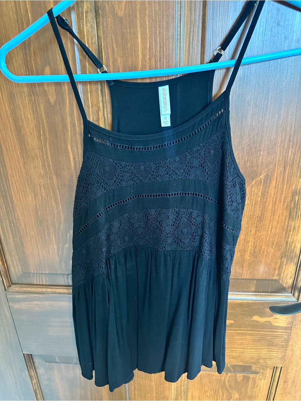 Women's Black Lace-Detail Spaghetti Strap Tank Top